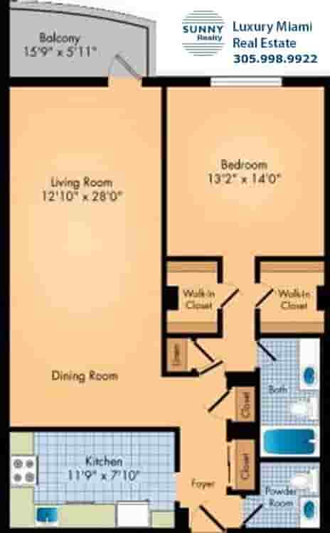 Oceanview Floor Plan One Bedroom Condo
