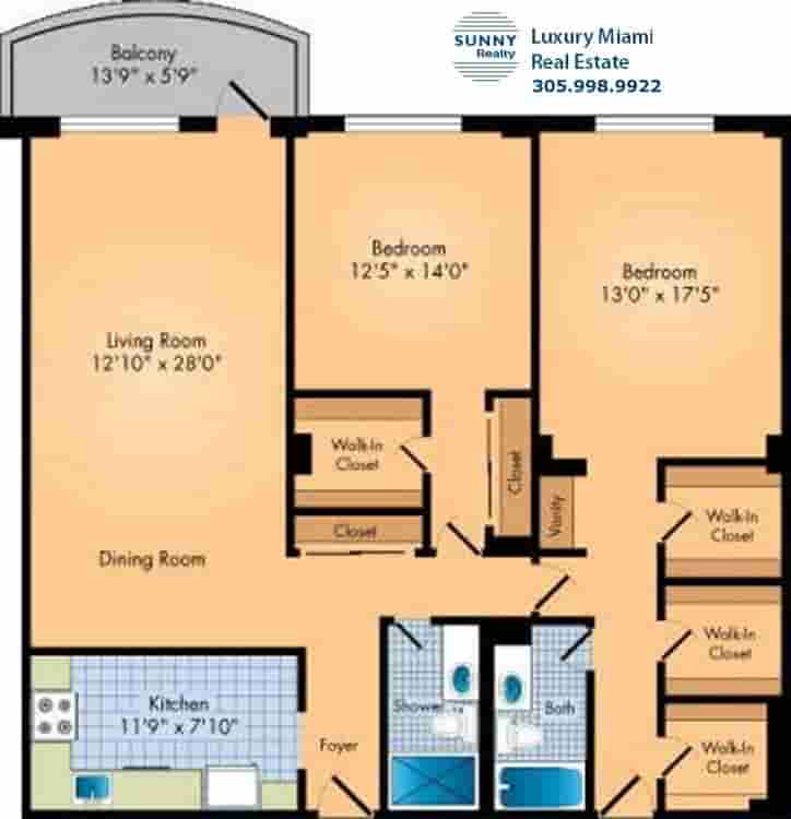 Oceanview Floor Plan Two Bedroom Condo